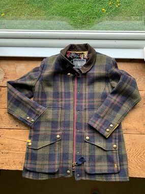 Joules Women's Olive & Navy Plaid Wool-Blend Coat